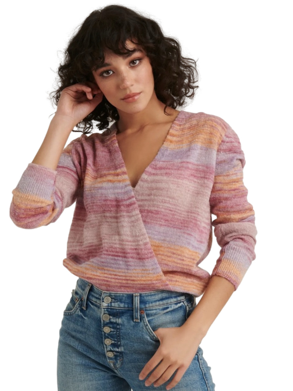 LUCKY BRAND Wrap Front Wool Blend Lightweight Sweater
